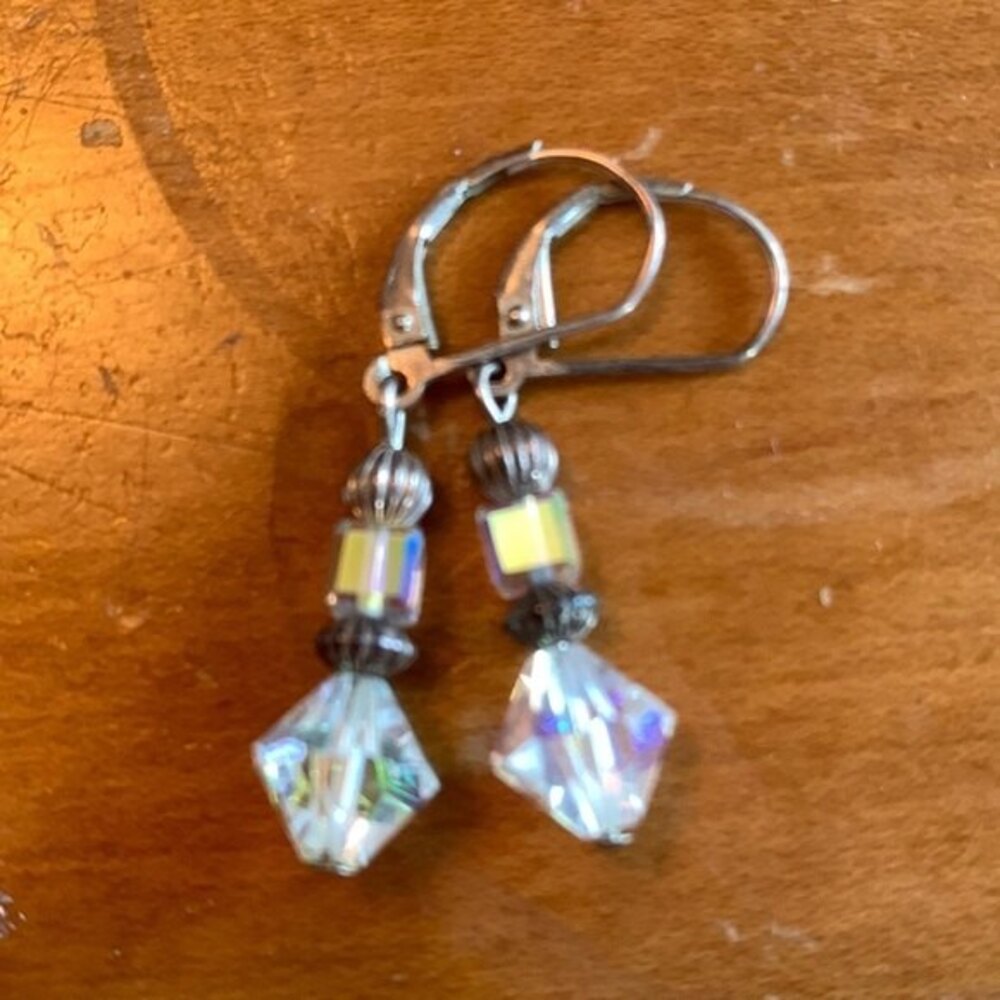 Sparkling Glass Silver Dangling Earrings